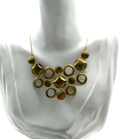 NY Signed Brushed Gold Circle Choker Necklace Contemporary - Picture 1 of 10
